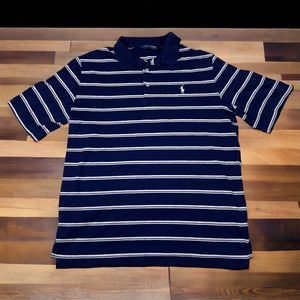 Polo Golf Ralph Lauren Shirt Mens M Blue White Stripe Preppy Pullover Casual